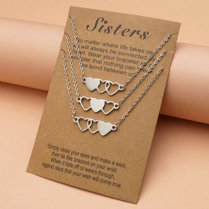 3 Stainless Steel Sister Best Friends Love Heart Necklace Card Message Friend UK