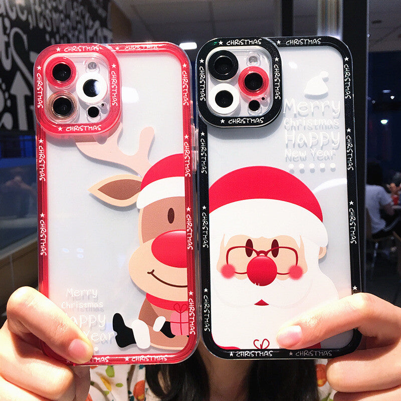 Clear Christmas Santa Deer Couple Phone Case Cover For Apple iPhone 14 13 12 11
