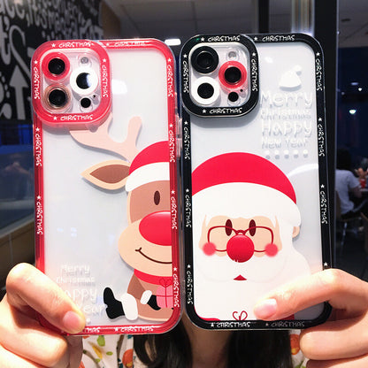 Clear Christmas Santa Deer Couple Phone Case Cover For Apple iPhone 14 13 12 11