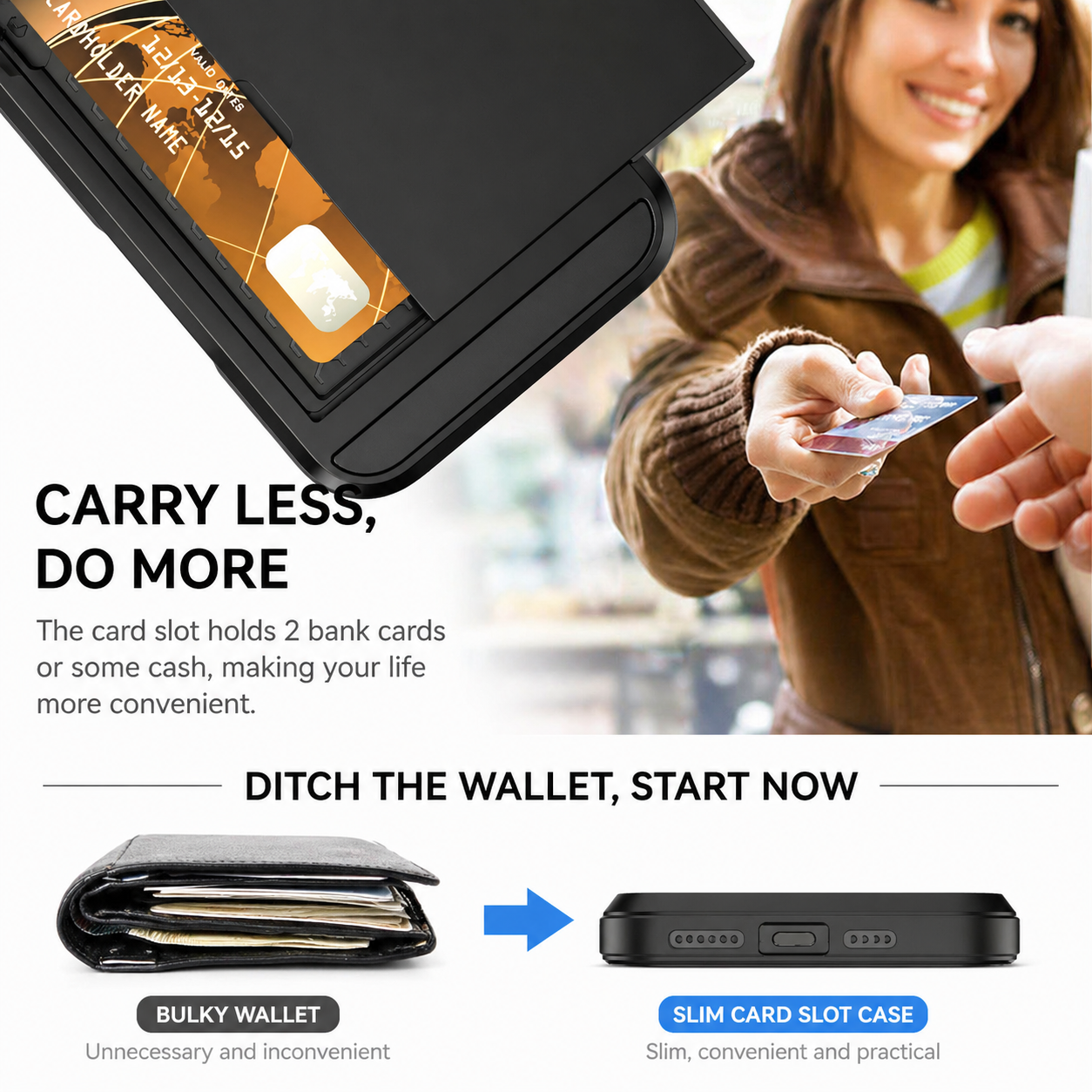 Card Holder Wallet Case Shockproof Hybrid Protective For iPhone 16 Pro Max Plus