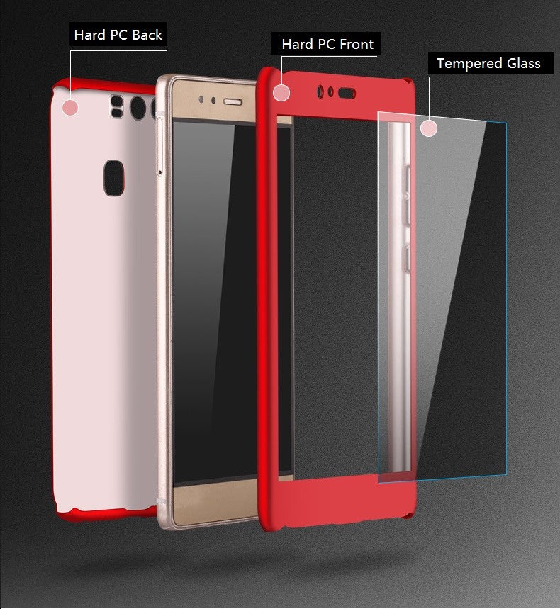 360° Full Body Hard Phone Case Cover Free Tempered Glass For Huawei P9 Lite/Plus