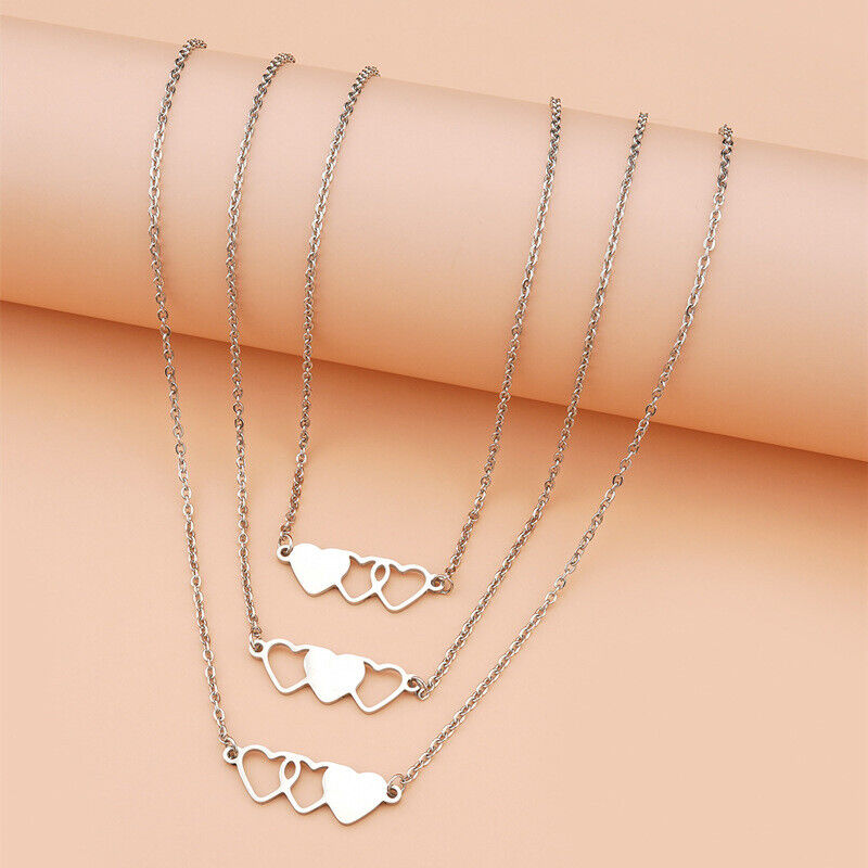 3 Stainless Steel Sister Best Friends Love Heart Necklace Card Message Friend UK