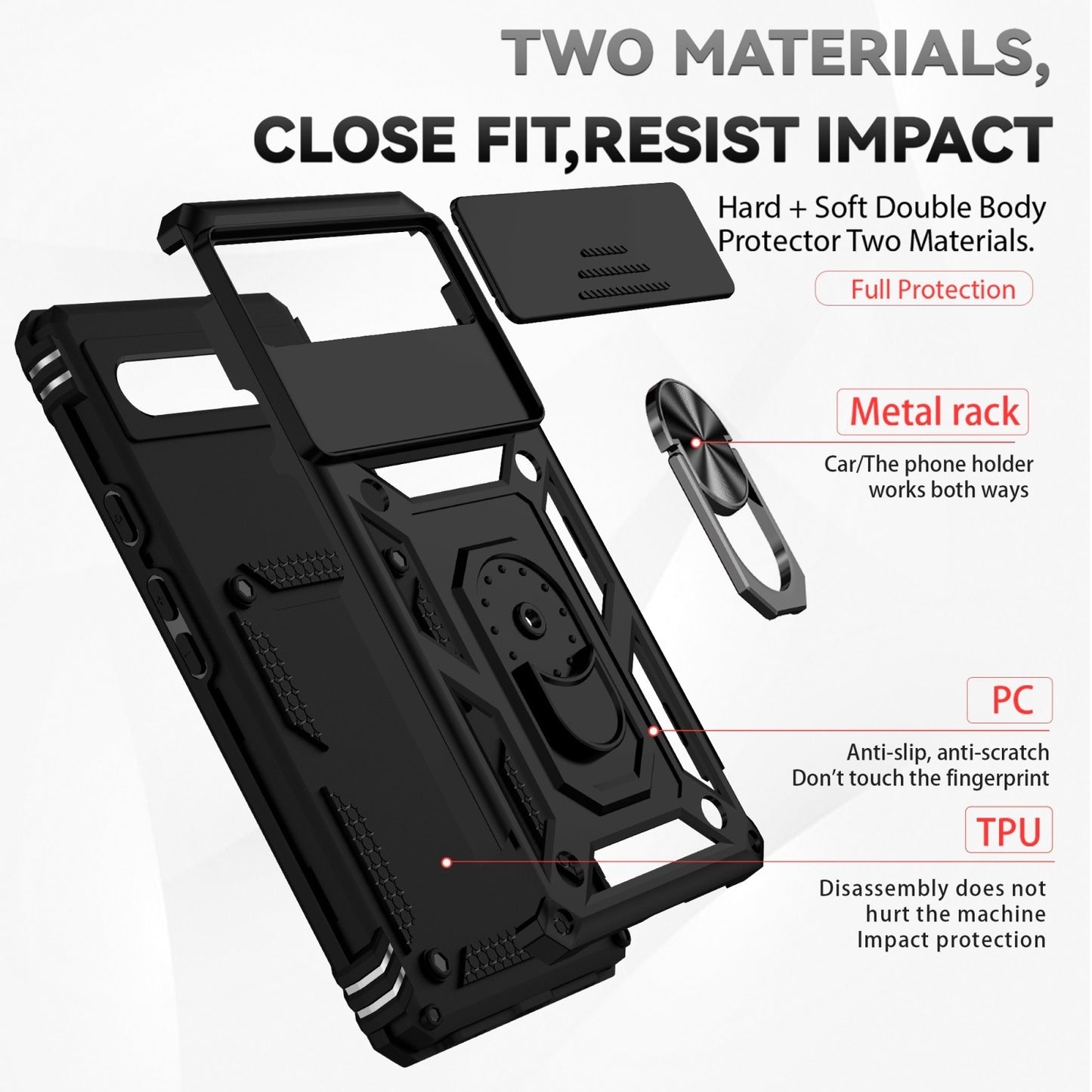 For Google Pixel 6a / 6 / 6 Pro Case Shockproof Rugged Cover Ring Holder Camera
