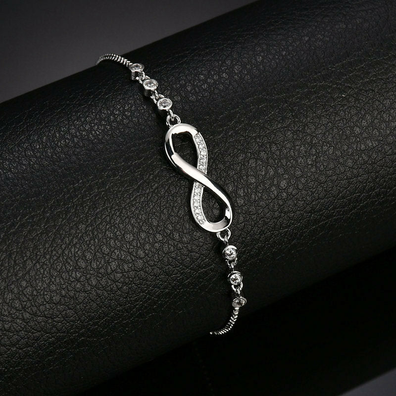 Adjustable Silver Infinity Friendship Bridesmaid Bracelet Cubic Zircon Crystal