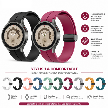 Magnetic Silicone Strap For Samsung Galaxy Watch 7 6 5 4 20mm Band 40/44mm Pro