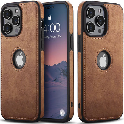 Luxury Leather Case For iPhone 15 Pro Max Plus Shockproof Slim Logo Back Cover