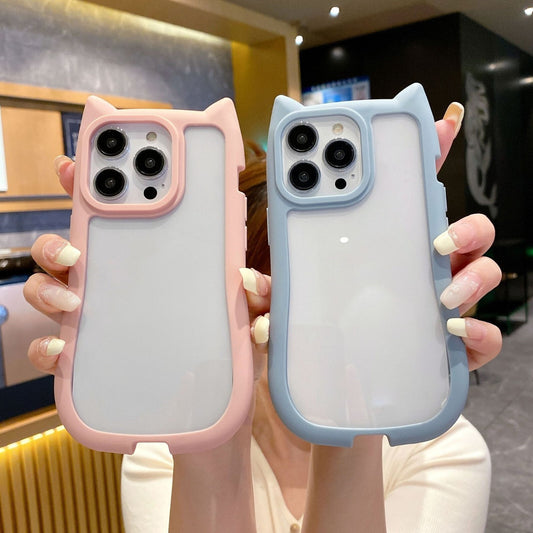Cat Ears Clear TPU Silicone Phone Case Apple iPhone 16 15 14 13 12 Pro Max Plus