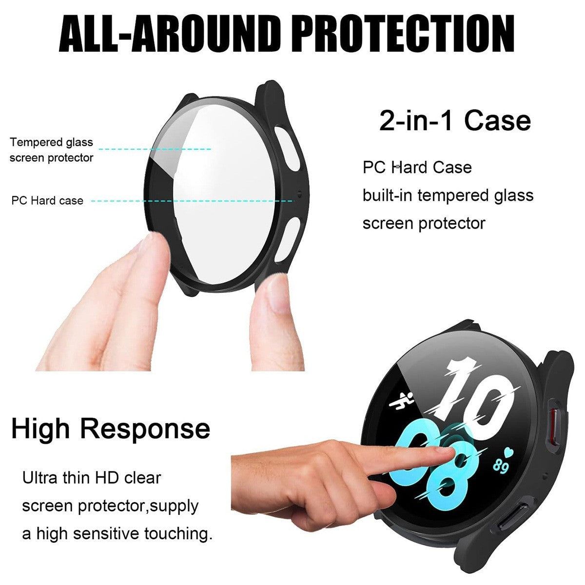 For Samsung Galaxy Watch 7 6 5 4 FE Case 40mm / 44mm PC Cover Screen Protector