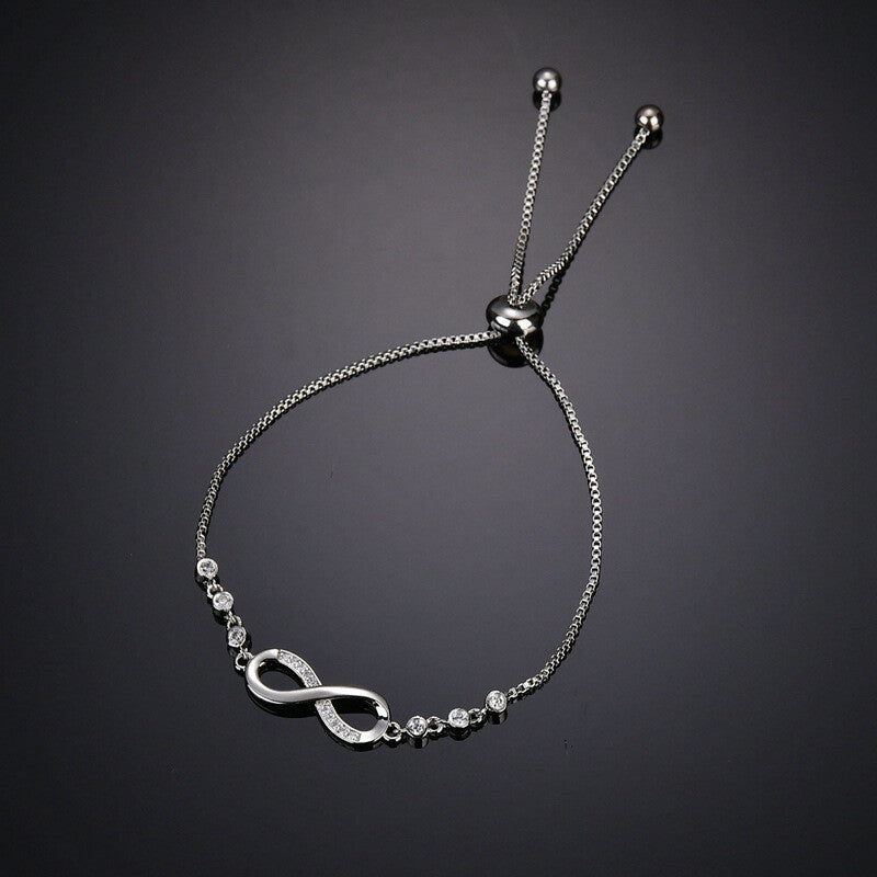 Adjustable Silver Infinity Friendship Bridesmaid Bracelet Cubic Zircon Crystal