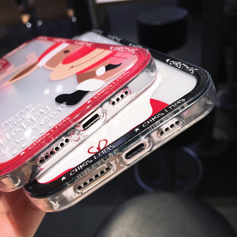 Clear Christmas Santa Deer Couple Phone Case Cover For Apple iPhone 14 13 12 11