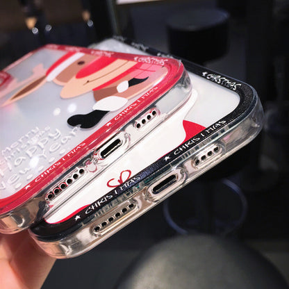 Clear Christmas Santa Deer Couple Phone Case Cover For Apple iPhone 14 13 12 11