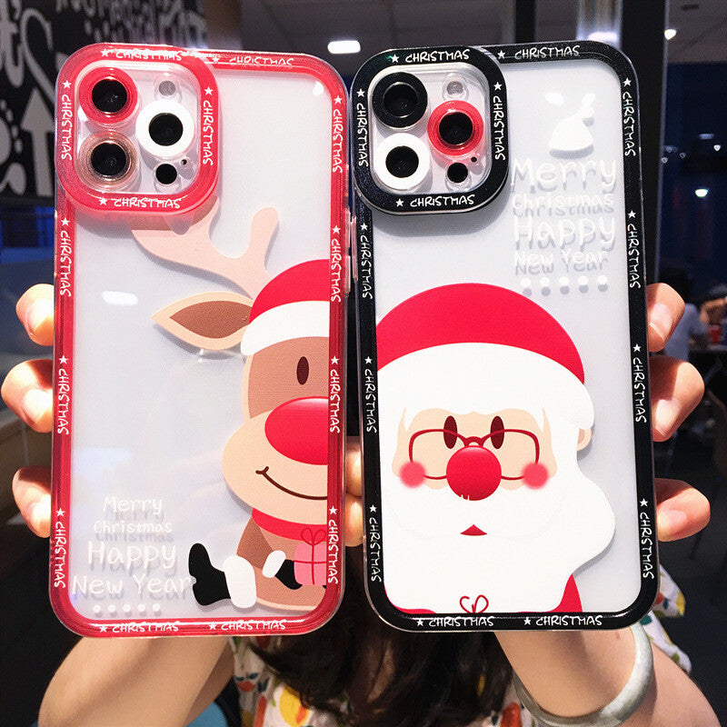 Clear Christmas Santa Deer Couple Phone Case Cover For Apple iPhone 14 13 12 11