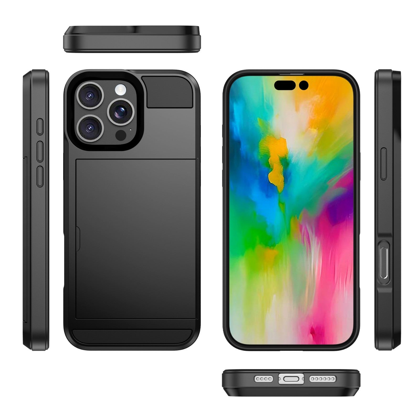 Card Holder Wallet Case Shockproof Hybrid Protective For iPhone 16 Pro Max Plus