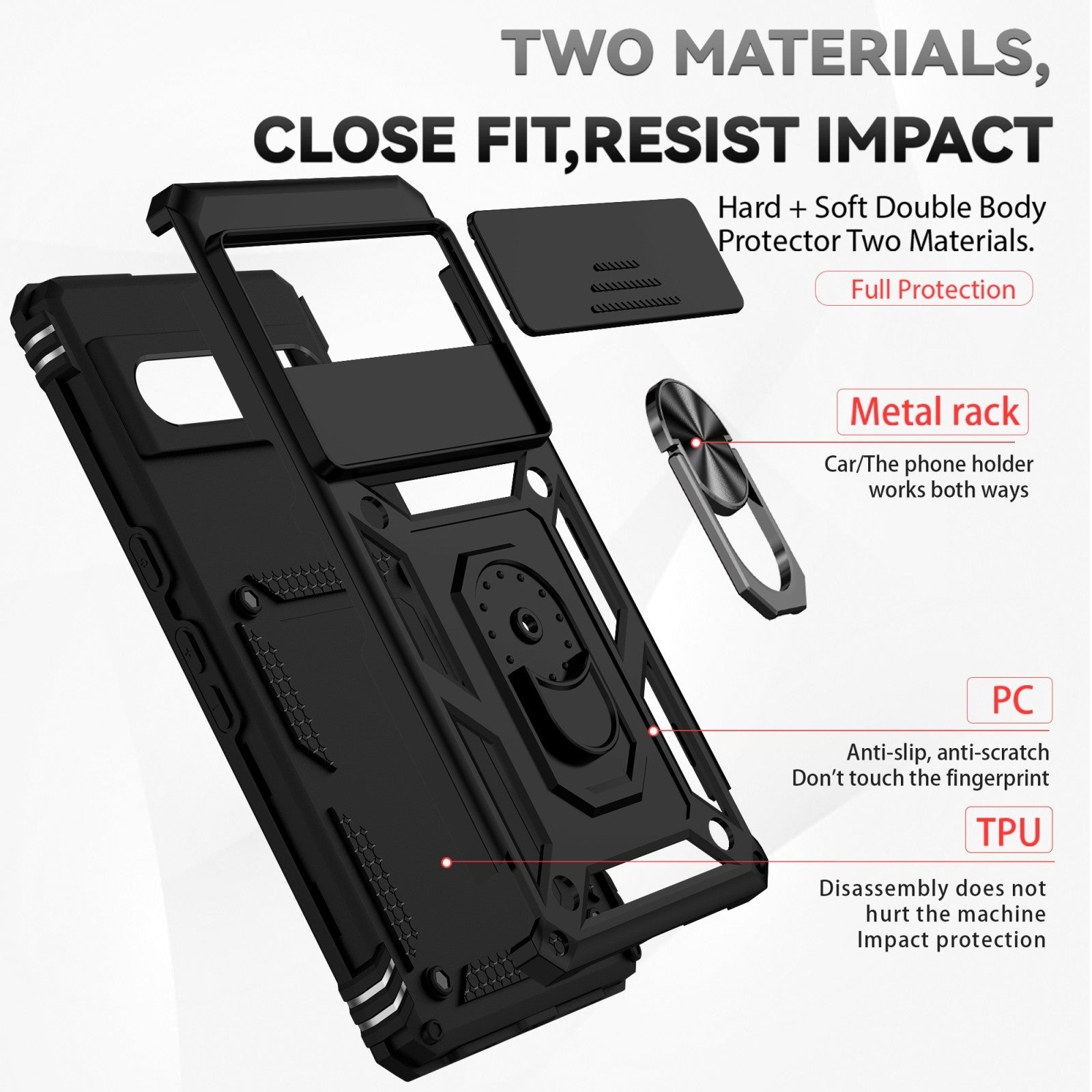 For Google Pixel 7a / 7 / 7 Pro Case Shockproof Rugged Cover Ring Holder Camera