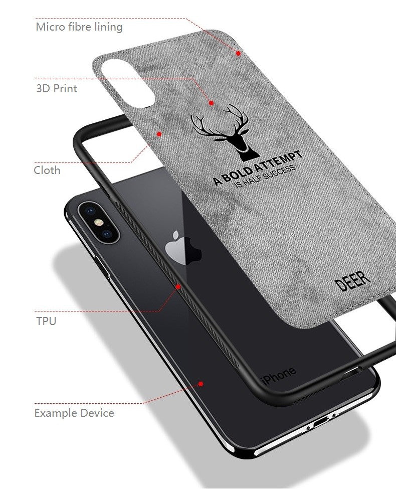 3D Deer Thin Slim Canvas Phone Case Cover For iPhone 15 14 13 12 11 Pro Max Plus