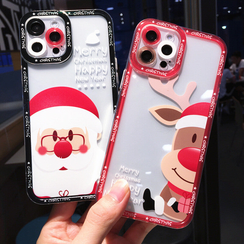 Clear Christmas Santa Deer Couple Phone Case Cover For Apple iPhone 14 13 12 11