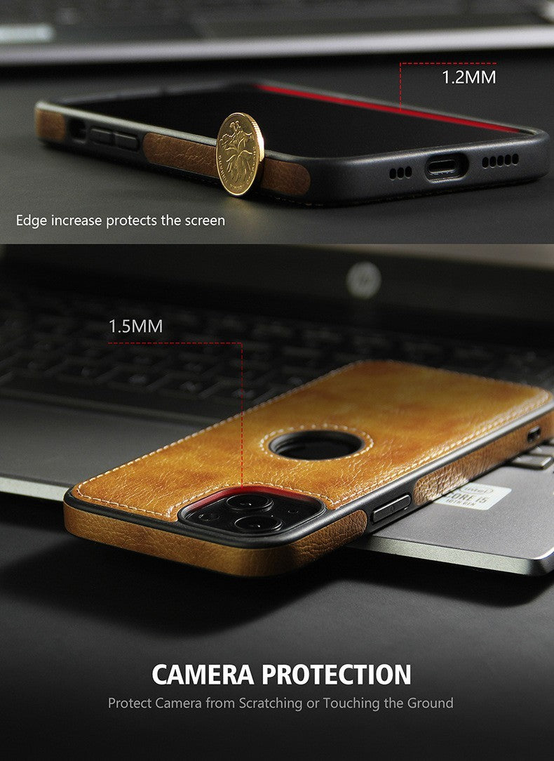 Luxury Leather Case For iPhone 15 Pro Max Plus Shockproof Slim Logo Back Cover