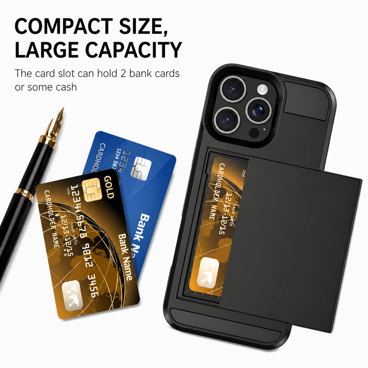 Card Holder Wallet Case Shockproof Hybrid Protective For iPhone 16 Pro Max Plus