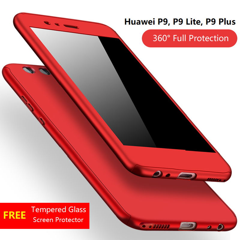 360° Full Body Hard Phone Case Cover Free Tempered Glass For Huawei P9 Lite/Plus