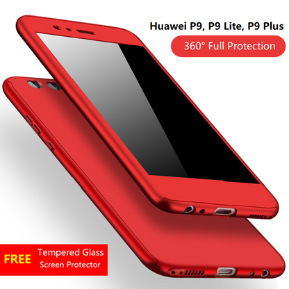 360° Full Body Hard Phone Case Cover Free Tempered Glass For Huawei P9 Lite/Plus