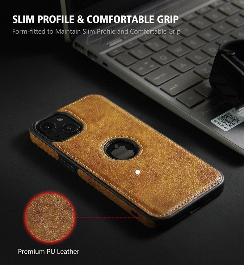 Luxury Leather Case For iPhone 15 Pro Max Plus Shockproof Slim Logo Back Cover